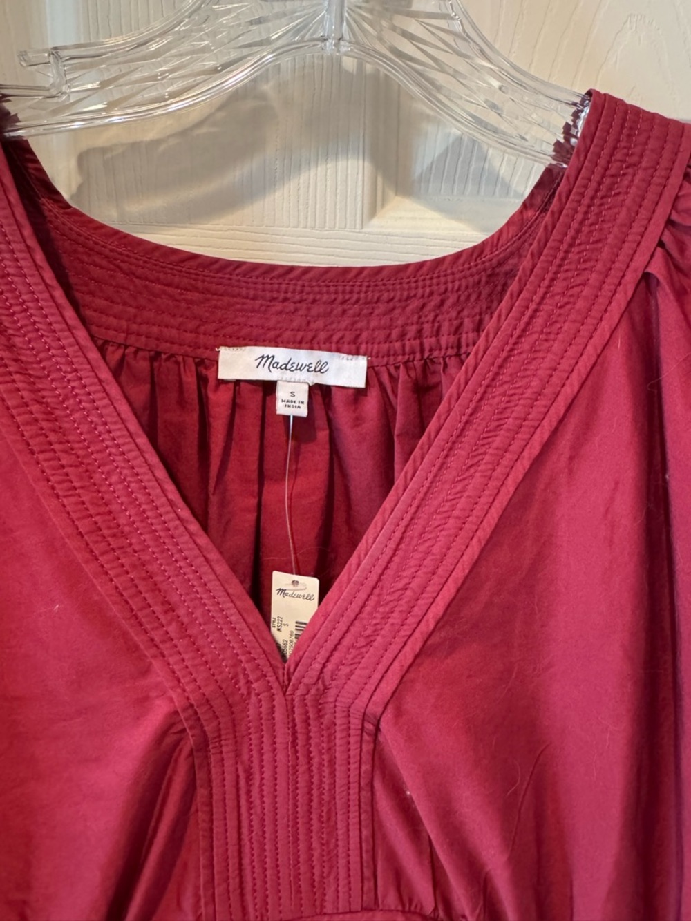 Madewell Burgundy Puff-Sleeve V-Neck Dress - Picture 6 of 8
